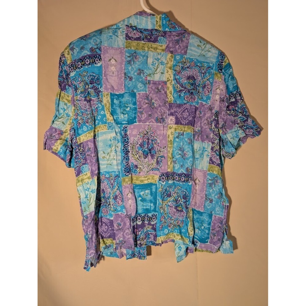 Napa Valley Button Shirt M Patchwork Boho‎ Blue Purple Floral Short Sleeve - Picture 2 of 3